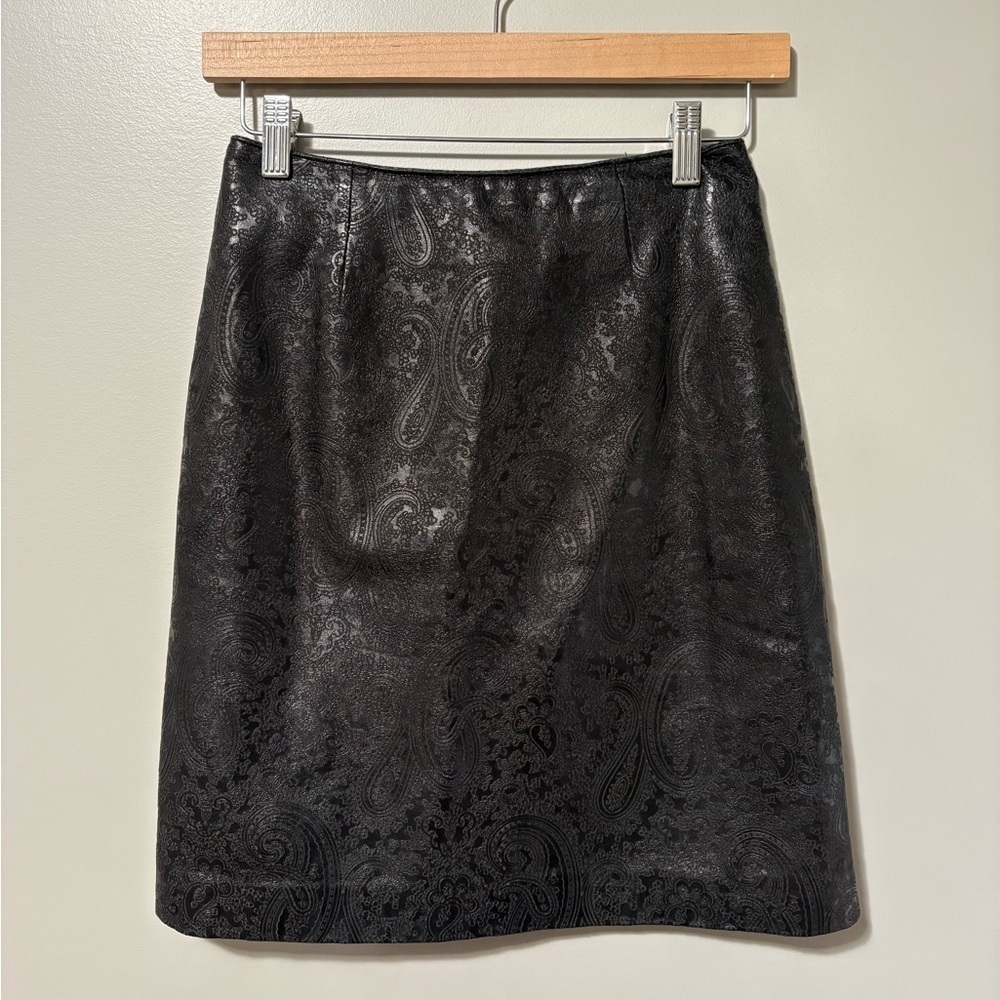Ecco Nancy Lord Vintage Black Leather Paisley Pattern Mini Skirt